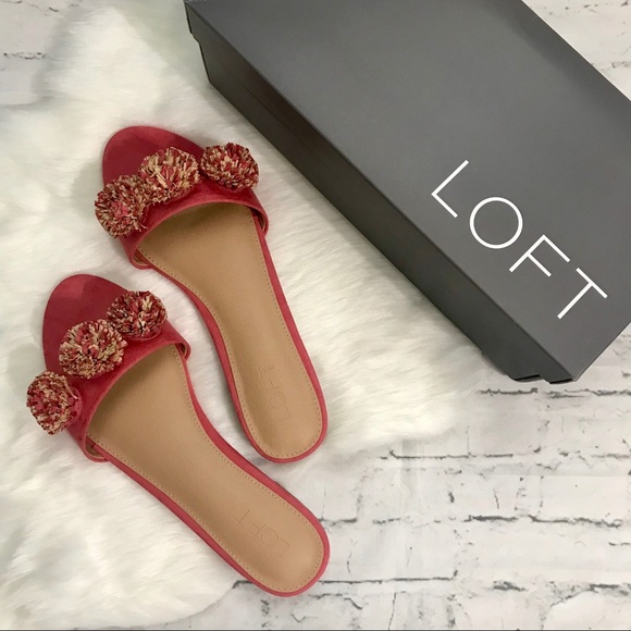 LOFT Shoes - LOFT Raffia Pom Passion Fruit Slide Sandals 9 NIB
